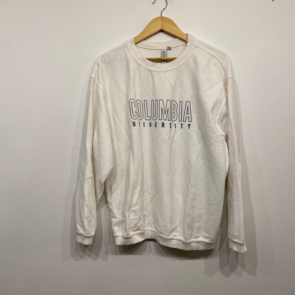 Chicka-dee Columbia University Waffle Knit Sweatshirt White Womens Small